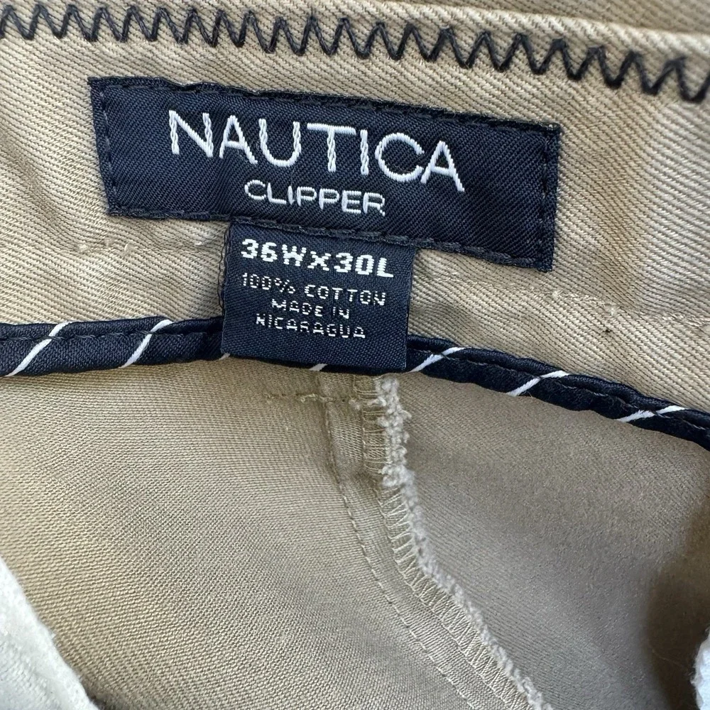 Nautica Clipper Wrinkle Resistant Pants Flat Front Khaki Mens 36x30